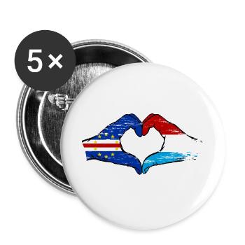 Kap Verde Luxemburg Flagge Hände Herzform used - Buttons groß 56 mm (5er Pack) - Weiß - Vorne