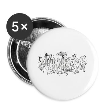Nürnberg Graffiti Handschrift Tag - Buttons groß 56 mm (5er Pack) - Weiß - Vorne