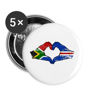 Drapeau du Cap-Vert Afrique du Sud, mains en forme de cœur utilisées - Lot de 5 grands badges (56 mm) - blanc - Devant