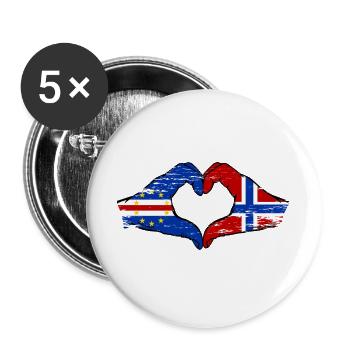 Kap Verde Norwegen Flagge Hände Herzform used - Buttons groß 56 mm (5er Pack) - Weiß - Vorne