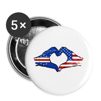 Kap Verde USA Flagge Hände Herzform used - Buttons groß 56 mm (5er Pack) - Weiß - Vorne