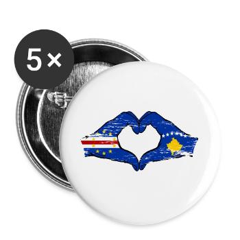 Kap Verde Kosovo Flagge Hände Herzform - Buttons groß 56 mm (5er Pack) - Weiß - Vorne