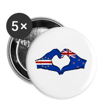 Cap-Vert Drapeau de la Nouvelle-Zélande Mains en forme de cœur - Lot de 5 grands badges (56 mm) - blanc - Devant