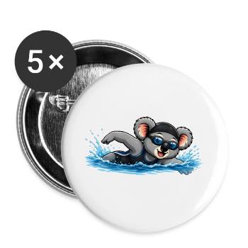 Süßer Koala beim Schwimmen - Buttons groß 56 mm (5er Pack) - Weiß - Vorne