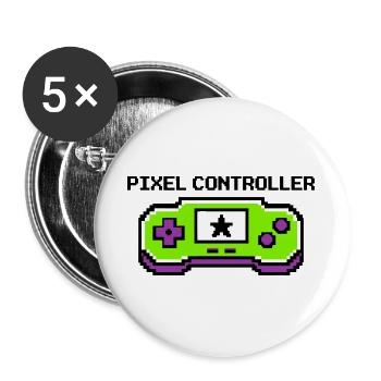 Pixel Controller Logo Grafik - Buttons groß 56 mm (5er Pack) - Weiß - Vorne
