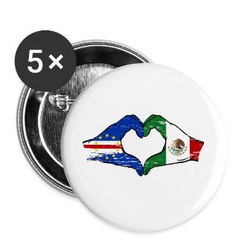 Kap Verde Mexiko Flagge Hände Herzform used - Buttons groß 56 mm (5er Pack) - Weiß - Vorne