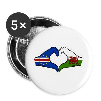 Kap Verde Wales Flagge Hände Herzform - Buttons groß 56 mm (5er Pack) - Weiß - Vorne