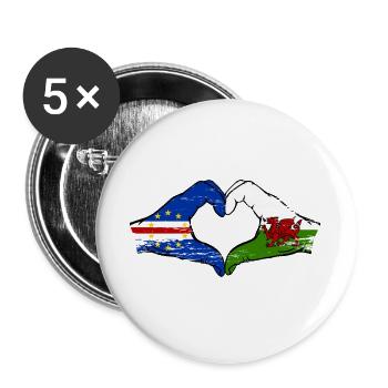 Kap Verde Wales Flagge Hände Herzform used - Buttons groß 56 mm (5er Pack) - Weiß - Vorne