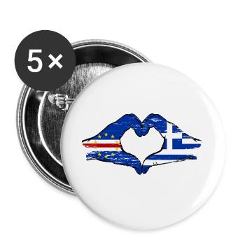 Kap Verde Griechenland Flagge Hände Herzform used - Buttons groß 56 mm (5er Pack) - Weiß - Vorne