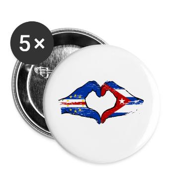 Cape Verde Cuba Flag Hands Heart Shape Used - Buttons large 2.2''/56 mm (5-pack) - white - Front