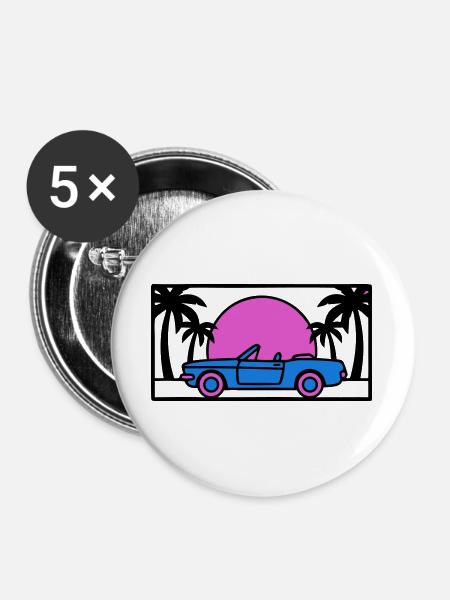 Cabrio Palmen Sunset Grafik - Buttons groß 56 mm (5er Pack) - Weiß