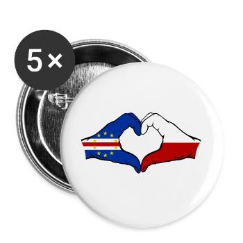 Kap Verde Polen Flagge Hände Herzform - Buttons groß 56 mm (5er Pack) - Weiß - Vorne