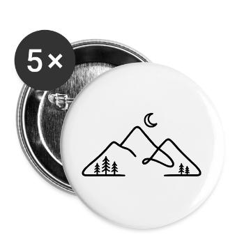 Minimalist mountain silhouette with moon - Buttons large 2.2''/56 mm (5-pack) - white - Front
