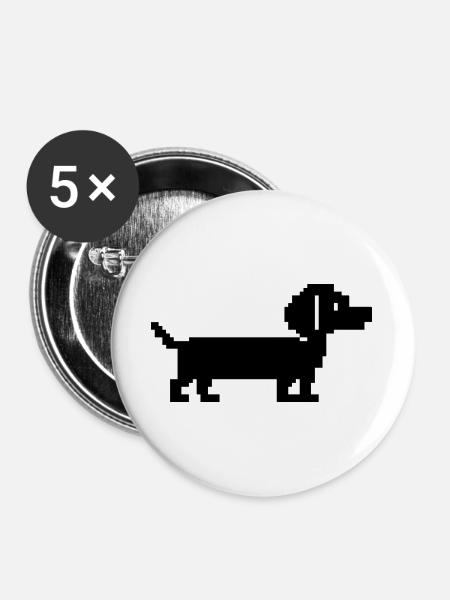 Dackel Dachshund Retro Pixel-Art  - Buttons groß 56 mm (5er Pack) - Weiß