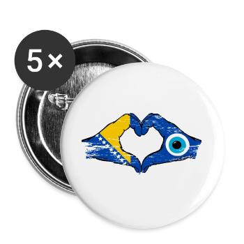 Bosnia Nazar flag hands heart shape used - Buttons large 2.2''/56 mm (5-pack) - white - Front