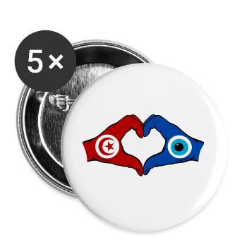 Drapeau du Nazar de Tunisie Mains en forme de cœur - Lot de 5 grands badges (56 mm) - blanc - Devant