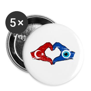 Turkey Nazar Flagge_Hände heart shape used - Buttons large 2.2''/56 mm (5-pack) - white - Front