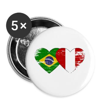 Brazil Peru Flag Hands Heart Shape Used - Buttons large 2.2''/56 mm (5-pack) - white - Front