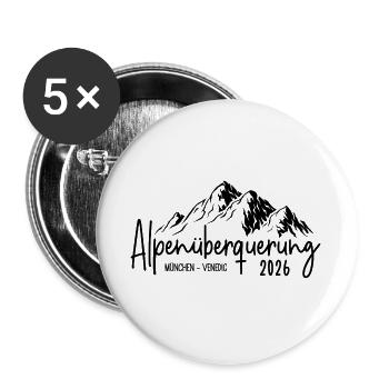 Alpenüberquerung 2026 München Venedig - Buttons groß 56 mm (5er Pack) - Weiß - Vorne