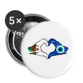 Algeria Nazar Flag Hands Heart Shape Used - Buttons large 2.2''/56 mm (5-pack) - white - Front