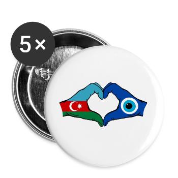 Aserbaidschan Nazar Flagge Hände Herzform - Buttons groß 56 mm (5er Pack) - Weiß - Vorne