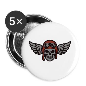 Biker Skull Wing Logo - Buttons large 2.2''/56 mm (5-pack) - white - Front
