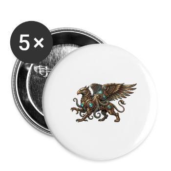 Steampunk bird of prey with turquoise runes - Buttons large 2.2''/56 mm (5-pack) - white - Front