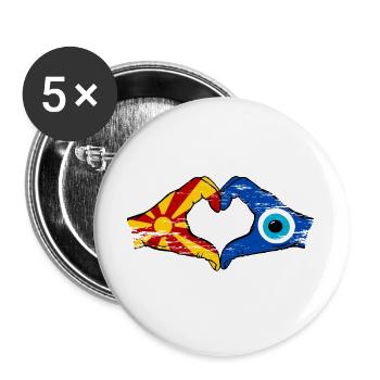 Mazedonien Nazar Flagge Hände Herzform used - Buttons groß 56 mm (5er Pack) - Weiß - Vorne