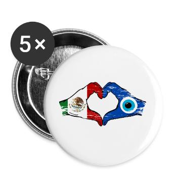 Drapeau du Nazar du Mexique, mains, forme de cœur utilisée - Lot de 5 grands badges (56 mm) - blanc - Devant