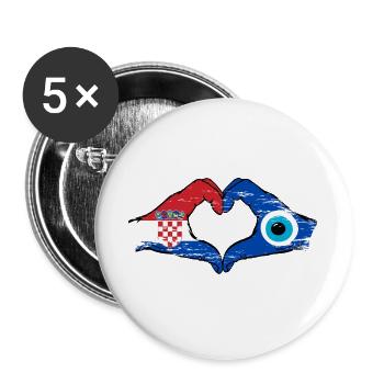 Kroatien Nazar Flagge Hände Herzform used - Buttons groß 56 mm (5er Pack) - Weiß - Vorne