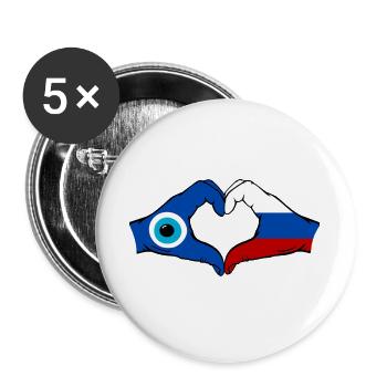 Russland Nazar Flagge Hände Herzform - Buttons groß 56 mm (5er Pack) - Weiß - Vorne