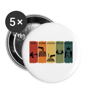 Retro Schachschritte Eröffnungsstrategie Schachmatt - Buttons groß 56 mm (5er Pack) - Weiß - Vorne
