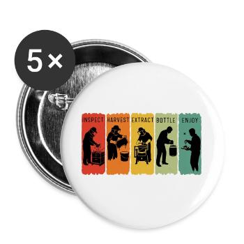 Retro Beekeeping Steps Honigbienenzucht Imker - Buttons groß 56 mm (5er Pack) - Weiß - Vorne