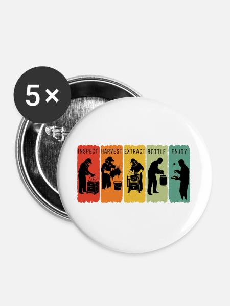 Retro Beekeeping Steps Honigbienenzucht Imker - Buttons groß 56 mm (5er Pack) - Weiß