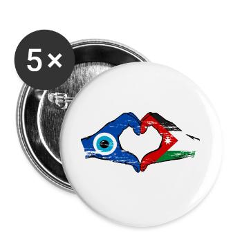 Jordanien Nazar Flagge Hände Herzform used - Buttons groß 56 mm (5er Pack) - Weiß - Vorne