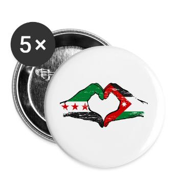 Syrien Jordanien Flagge Hände Herzform used - Buttons groß 56 mm (5er Pack) - Weiß - Vorne