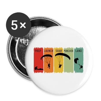 Retro-Paragliding-Schritte starten Soar Land Geschenk - Buttons groß 56 mm (5er Pack) - Weiß - Vorne
