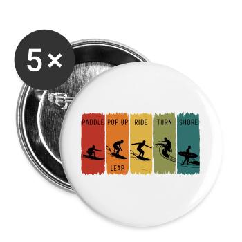 Retro-Surf-Stufen Paddel-Pop-up-Fahrt Ufer - Buttons groß 56 mm (5er Pack) - Weiß - Vorne