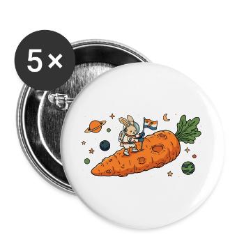Astronaut Bunny auf riesigem Karotten-Asteroiden - Buttons groß 56 mm (5er Pack) - Weiß - Vorne