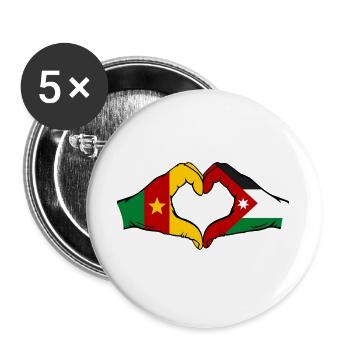 Kamerun Jordanien Flagge Hände Herzforn - Buttons groß 56 mm (5er Pack) - Weiß - Vorne