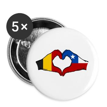 Belgien Chile Flagge Hände Herzform - Buttons groß 56 mm (5er Pack) - Weiß - Vorne