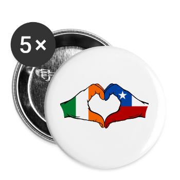 Irland Chile Flagge Hände Herzform - Buttons groß 56 mm (5er Pack) - Weiß - Vorne