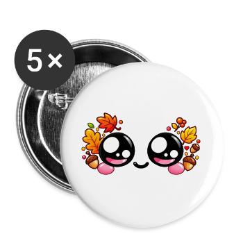 Kawaii-Herbst-Paar-Lächeln - Buttons groß 56 mm (5er Pack) - Weiß - Vorne