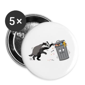 Trash-Dachs Chaos & Neugier - Buttons groß 56 mm (5er Pack) - Weiß - Vorne