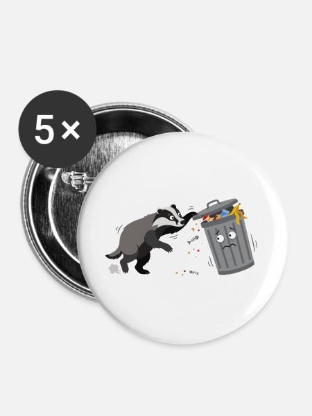 Trash-Dachs Chaos & Neugier - Buttons groß 56 mm (5er Pack) - Weiß