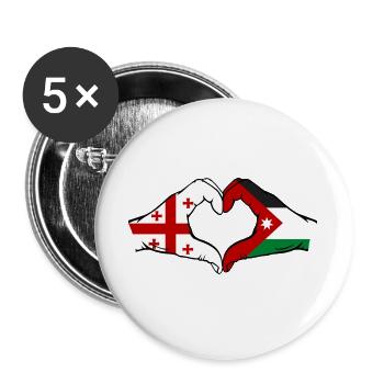 Georgien Jordanien Flagge Hände Herzform - Buttons groß 56 mm (5er Pack) - Weiß - Vorne