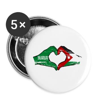 Saudi Arabien Jordanien Flagge Hände Herzform - Buttons groß 56 mm (5er Pack) - Weiß - Vorne