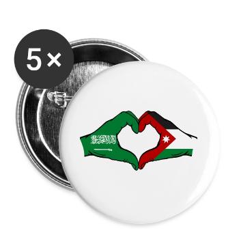 Saudi Arabien Jordanien Flagge Hände Herzform - Buttons groß 56 mm (5er Pack) - Weiß - Vorne