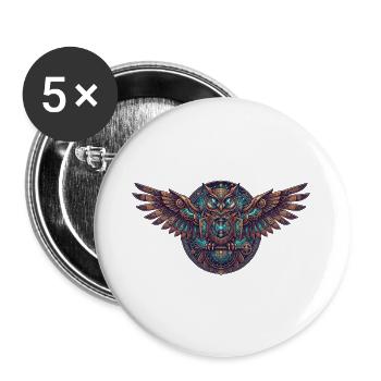 Steampunk Eulen Uhrwerk - Buttons groß 56 mm (5er Pack) - Weiß - Vorne