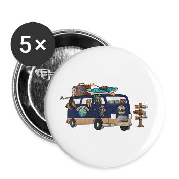 Abenteuer Weltreise Camper Wohnmobil - Buttons groß 56 mm (5er Pack) - Weiß - Vorne